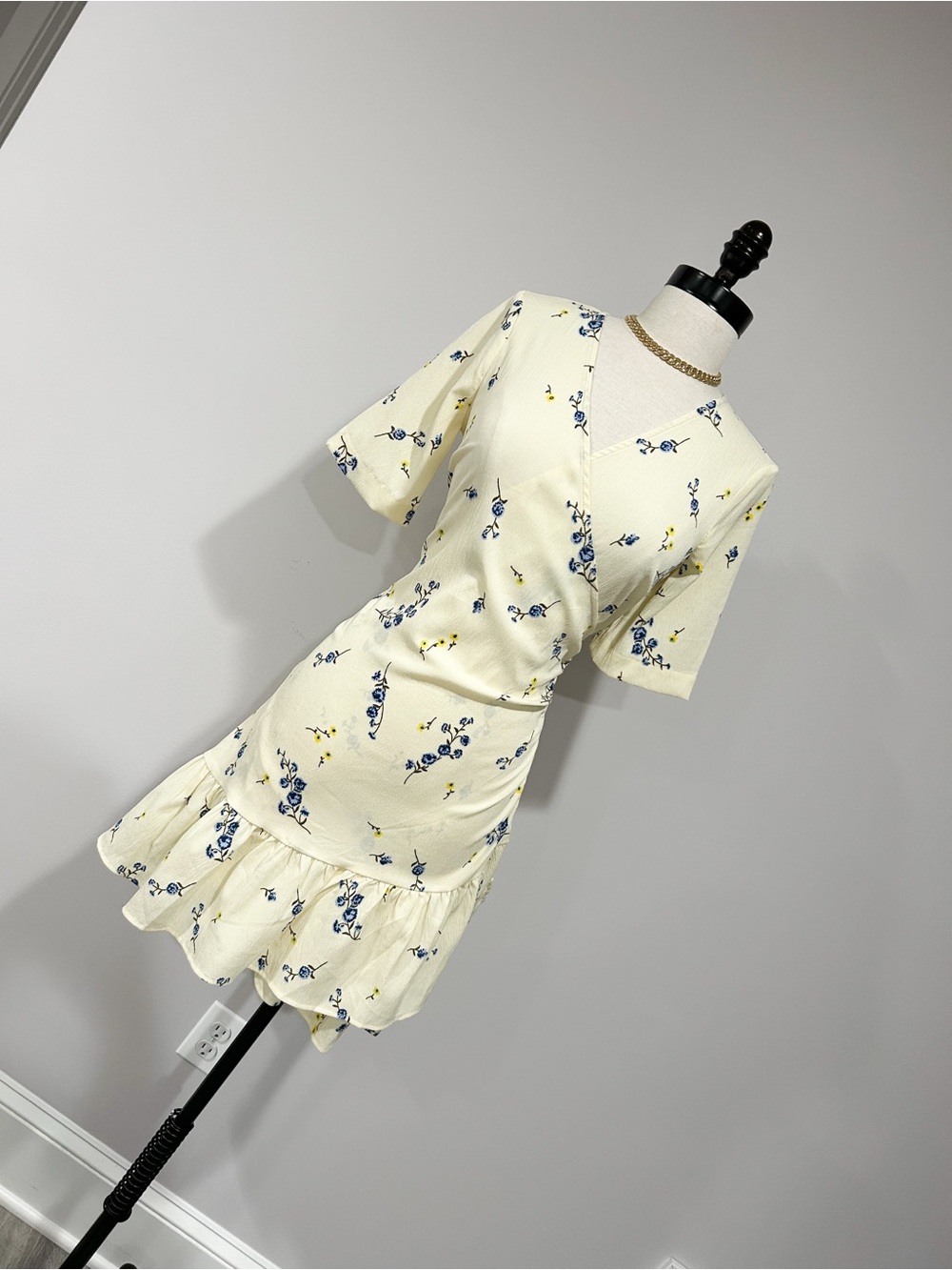 Vero Moda Cream Mini Dress with Blue & Yellow Floral Print